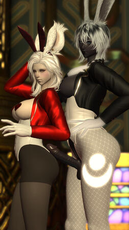 Cjrn with her partner Nyx at the gold Saucer.
