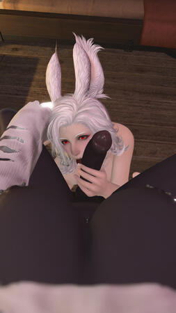 A POV shot of Cjrn licking her partner's dick while looking up at the camera.