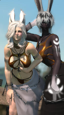 Cjrn and her partner Nyx in Golden Week swimsuits.